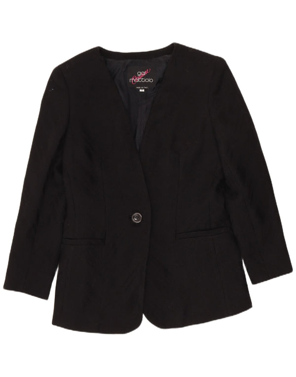 Jaqueta blazer feminina Gai Mattiolo com 1 botão IT 46 grande lã virgem preta