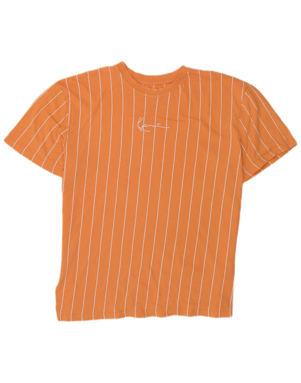 Camiseta gráfica masculina Karl Kani Top grande algodão listrado laranja