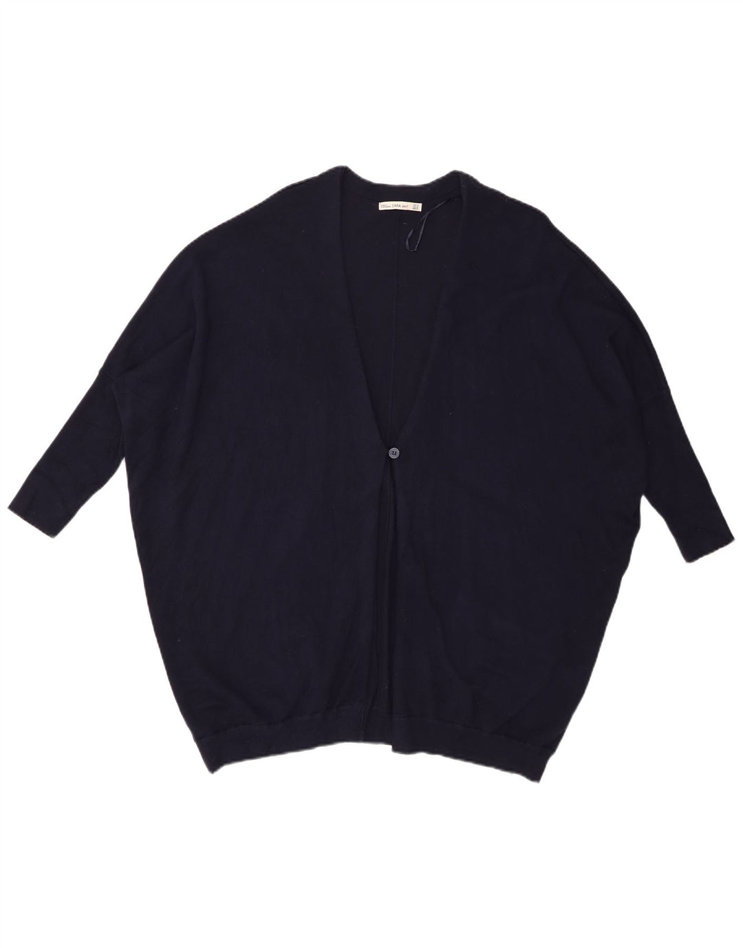 Suéter cardigã feminino Zara manga 3/4 grande Reino Unido 14 médio azul marinho