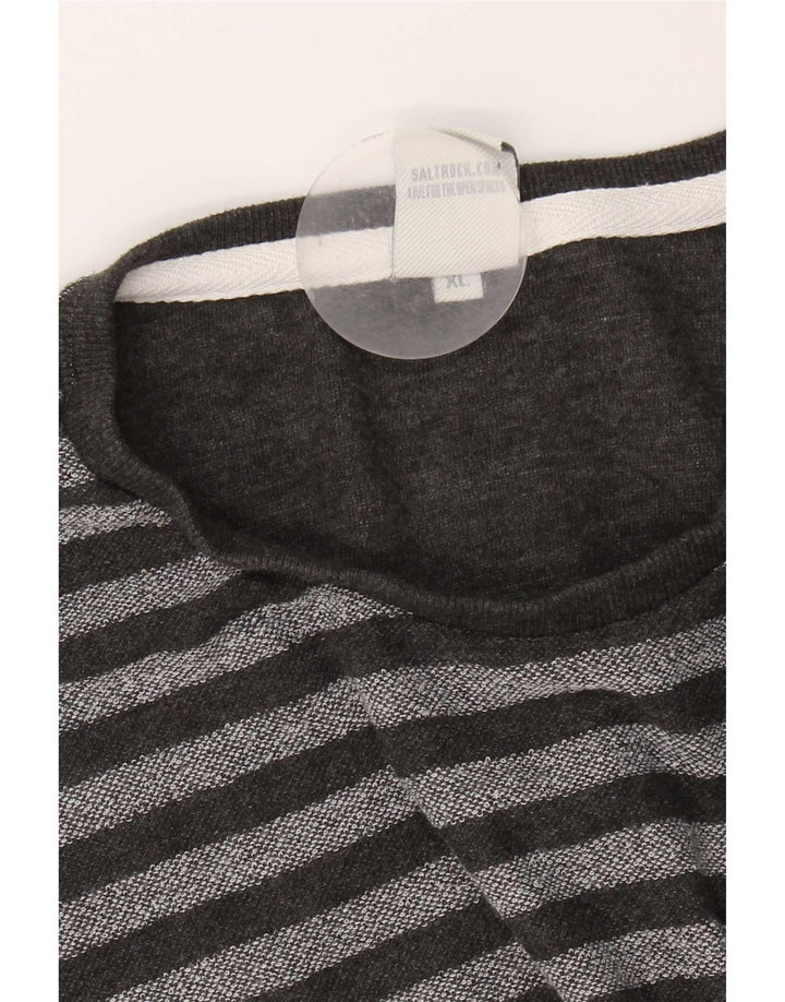 Saltrock Mens Top Manga Longa XL Cinza Listrado Algodão