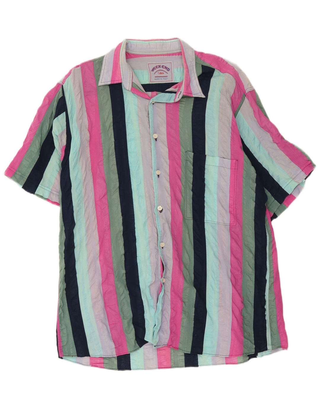 Camisa masculina de manga curta Weekend média listrada multicolorida