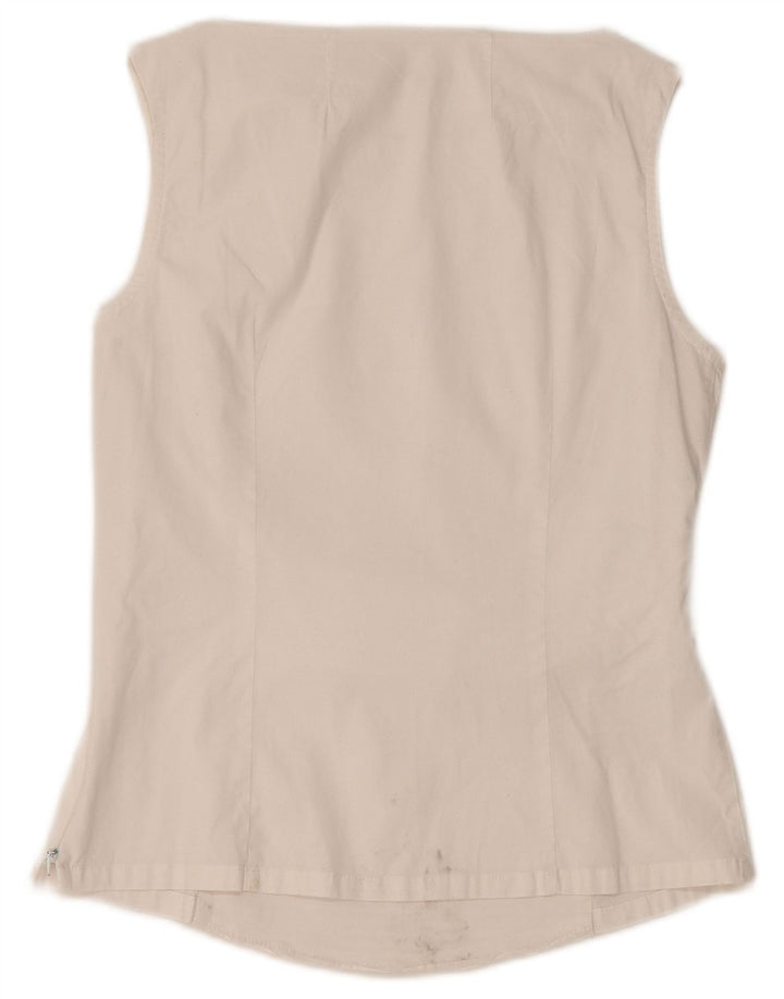 Blusa feminina sem mangas NARACAMICIE Reino Unido 8 pequenas listras brancas de algodão