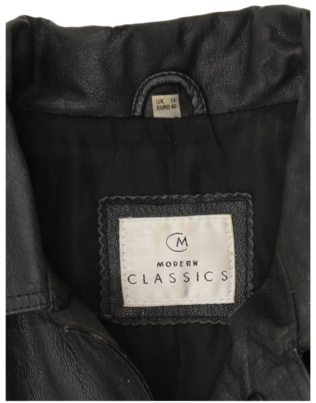 Jaqueta de couro feminina moderna Classics Loose Fit Reino Unido 14 couro preto médio