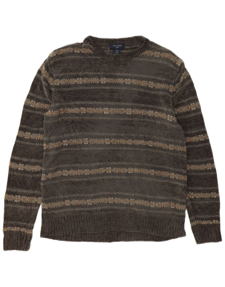 Suéter masculino Dockers com gola redonda cinza médio Fair Isle Acrílico