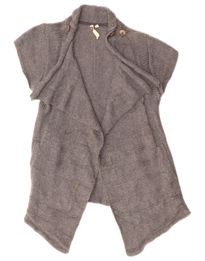 Suéter cardigã feminino aberto de manga curta White Stuff Reino Unido 10 lã cinza pequena