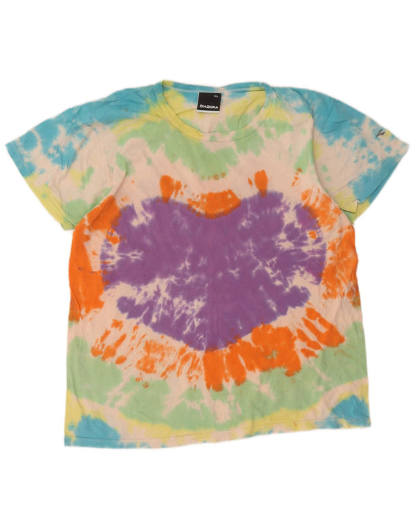 Camiseta feminina Diadora UK 16 grande algodão tie-dye multicolorido