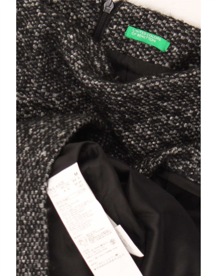 Vestido feminino Benetton UK 14 lã virgem manchada cinza médio