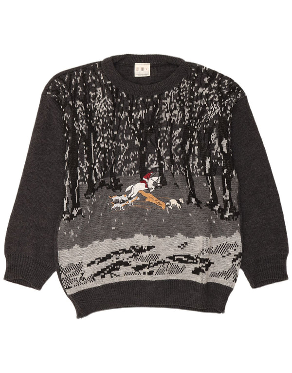 Suéter masculino vintage com gola canoa grande cinza
