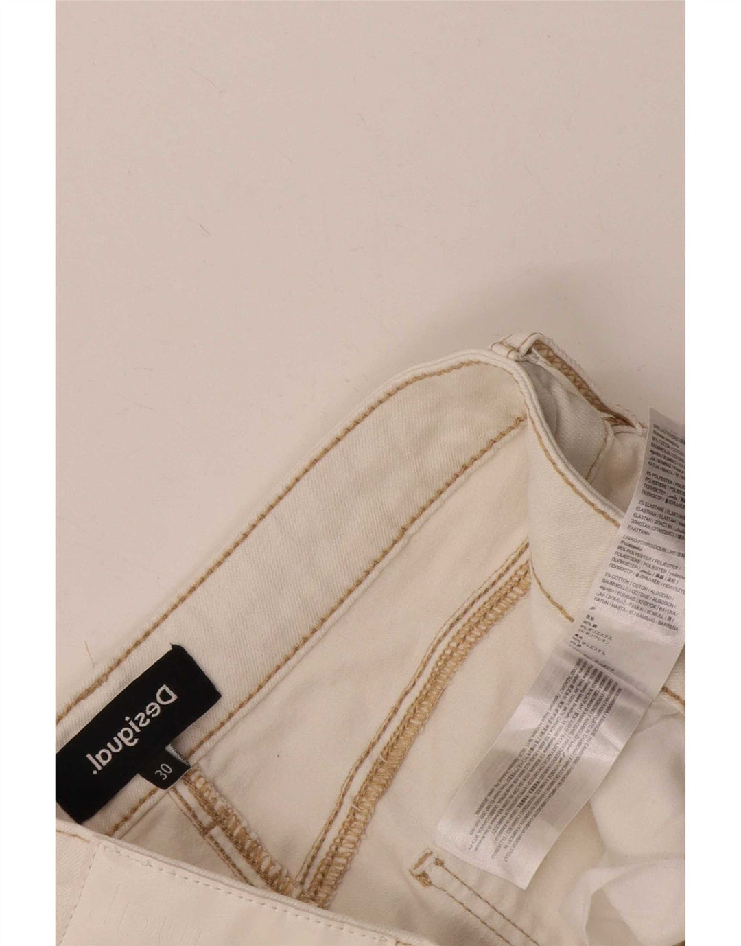 Jeans recortados femininos Desigual W30 L25 algodão branco