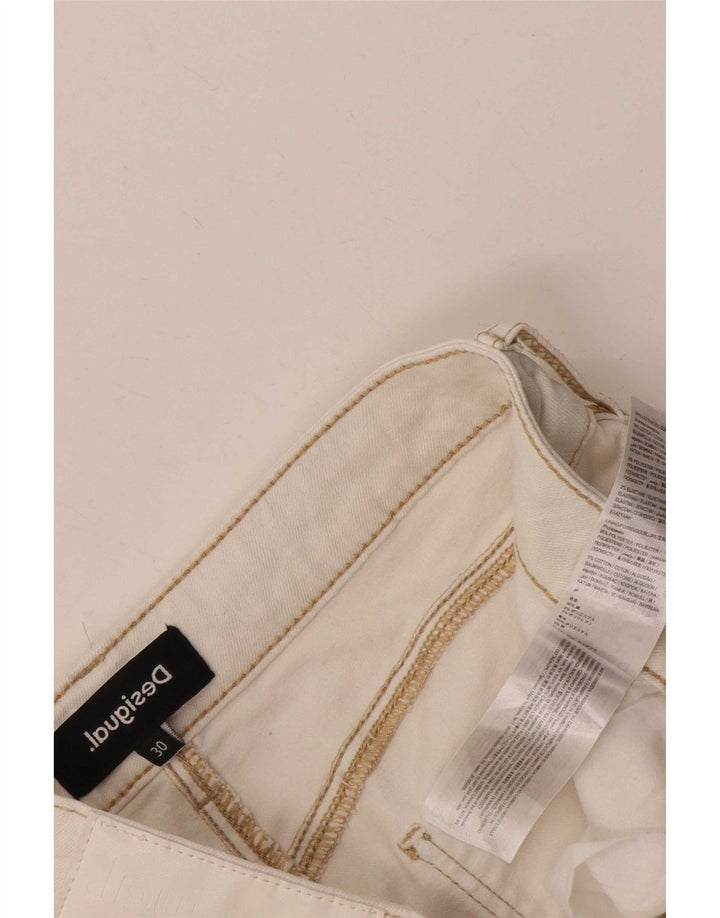 Jeans recortados femininos Desigual W30 L25 algodão branco