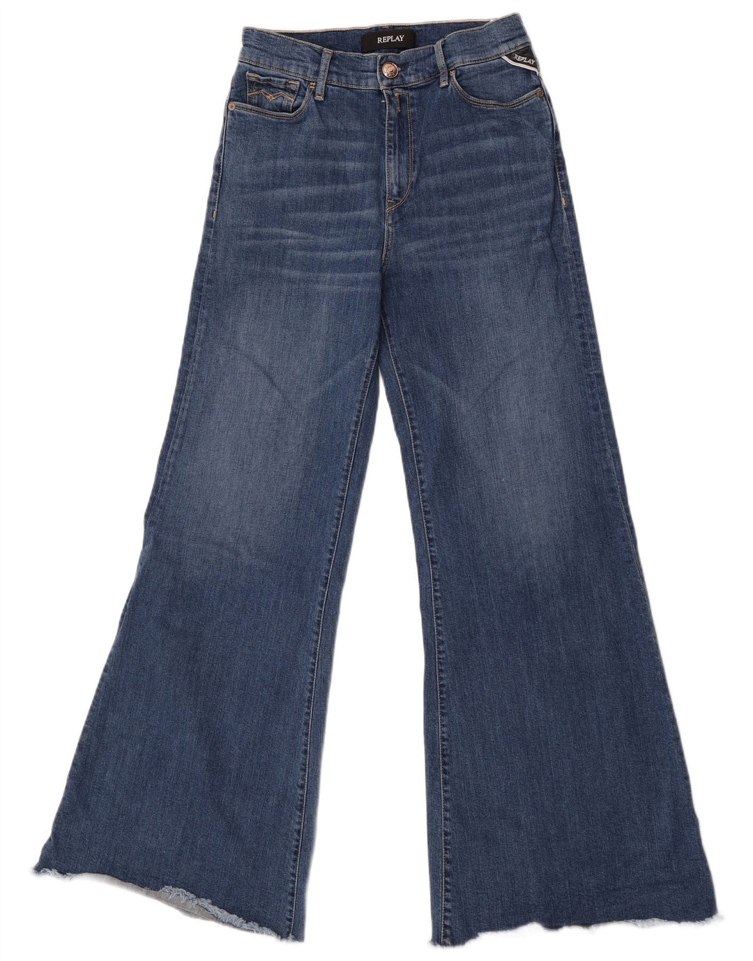 Replay Calça jeans feminina larga W29 L32 azul algodão