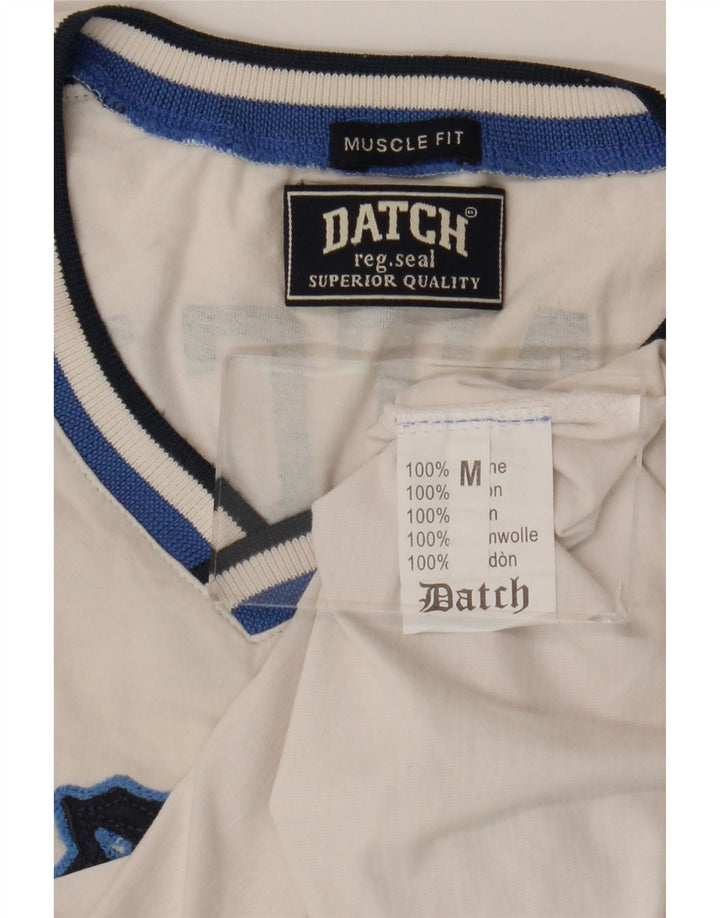 Top gráfico masculino Datch Muscle manga comprida UK 12 bloco colorido branco médio