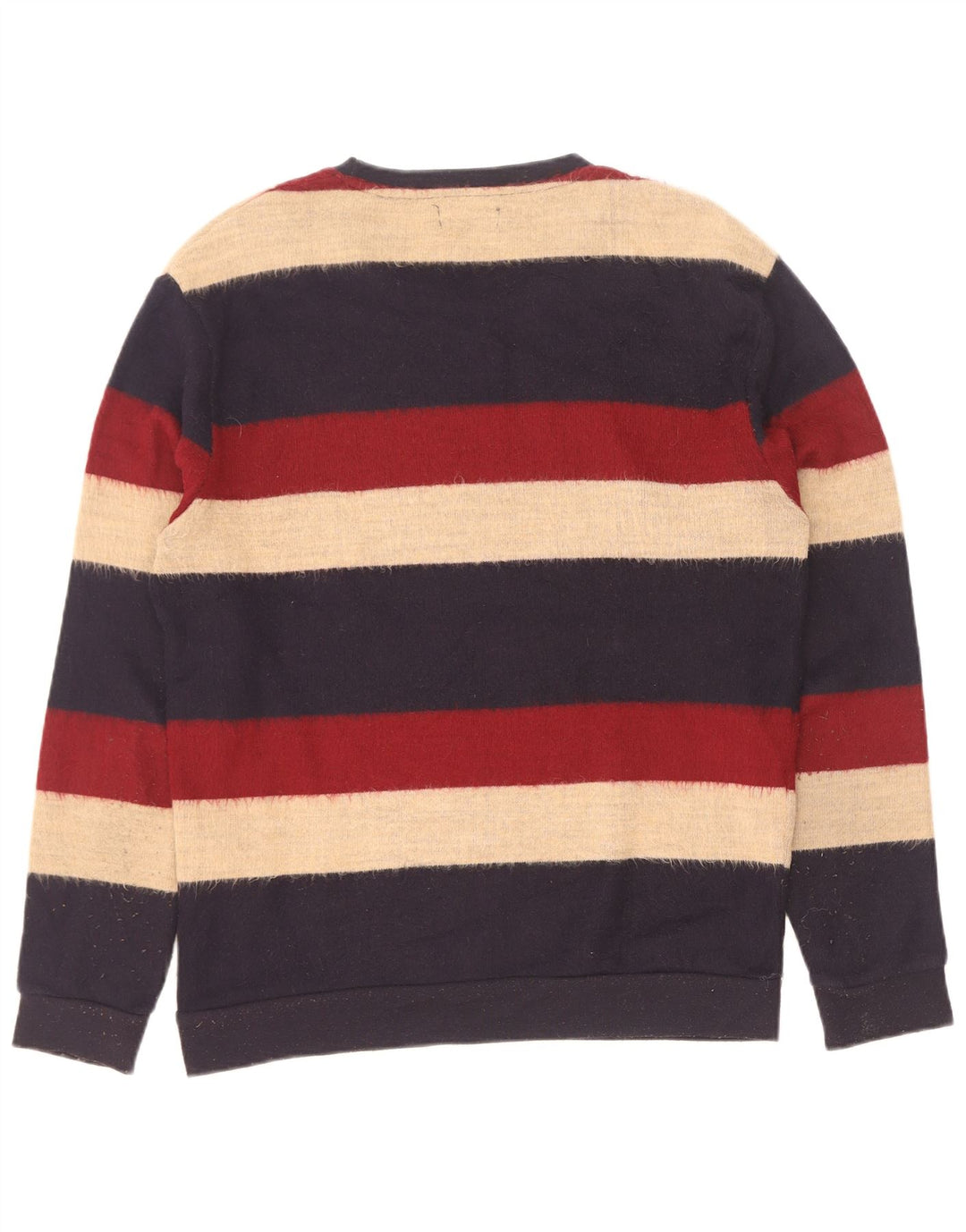 Zara Suéter masculino com gola redonda, grande acrílico listrado multicolorido