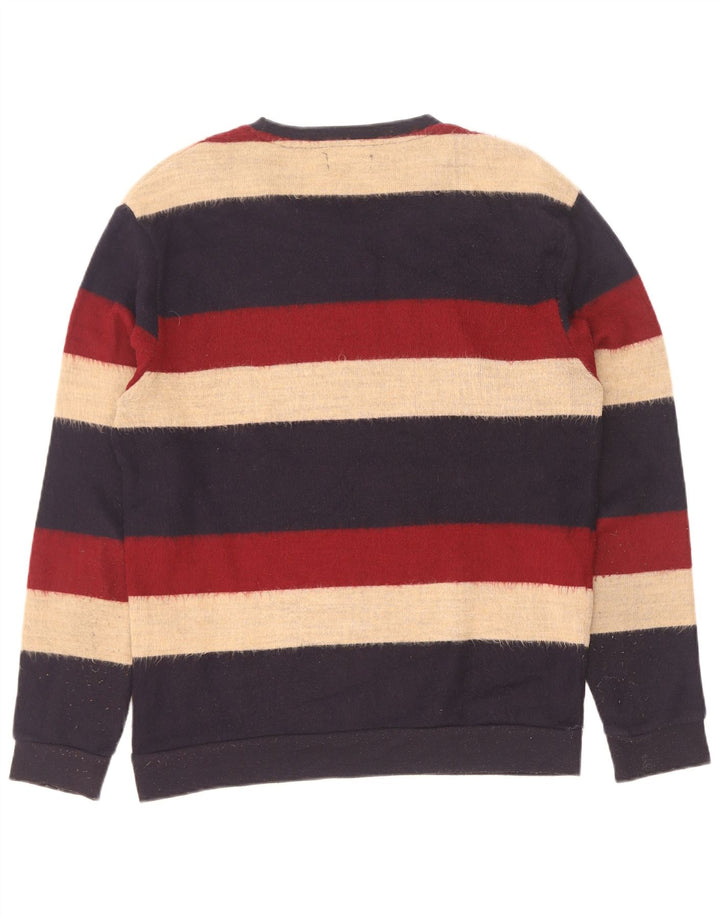 Zara Suéter masculino com gola redonda, grande acrílico listrado multicolorido