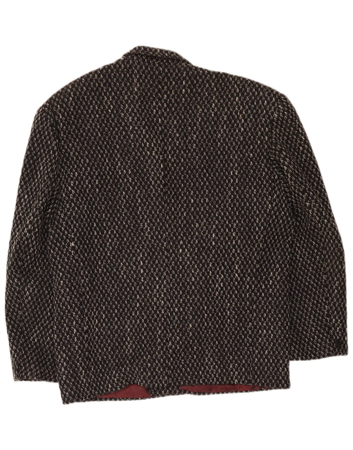 Jaqueta blazer masculina de 1 botão Manhattan UK 40 grande lã xadrez preta