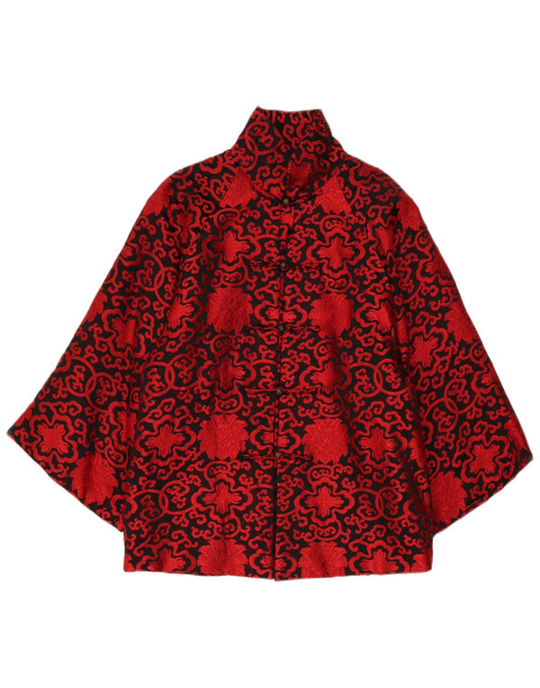 Jaqueta quimono feminina vintage manga 3/4 Reino Unido 16 grande vermelho Paisley