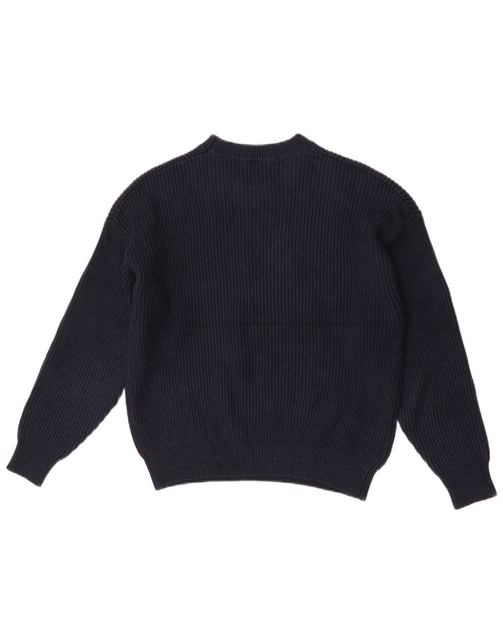 Zara Suéter feminino oversized com gola redonda Reino Unido 6 XS azul marinho poliéster