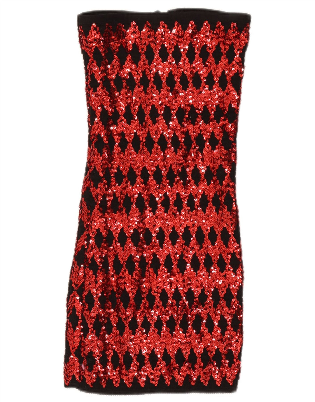 Top feminino vintage sem alças com lantejoulas UK 14 grande vermelho geométrico