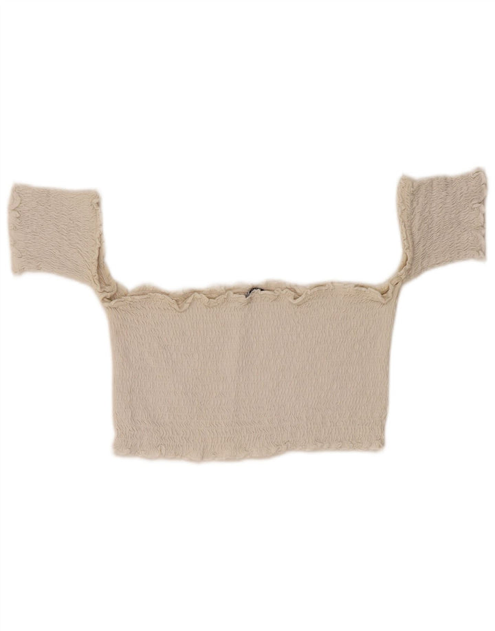 Top curto feminino ZARA UK 12 algodão branco médio