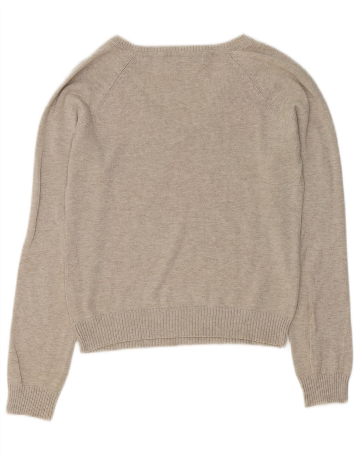Zara Suéter feminino cropped com decote em V Reino Unido 12 cinza médio Argyle/Diamante