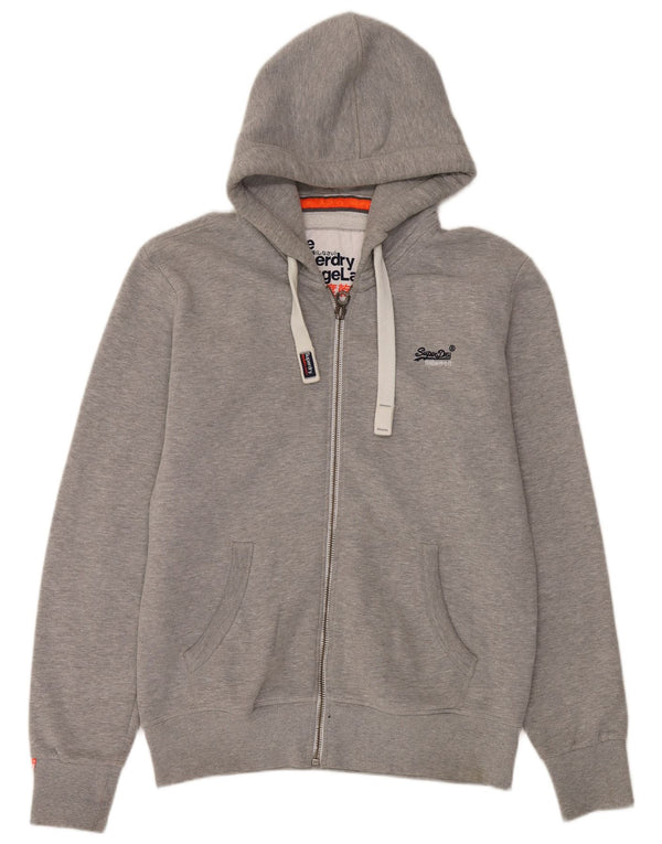 Suéter masculino Superdry com capuz e zíper grande algodão manchado cinza