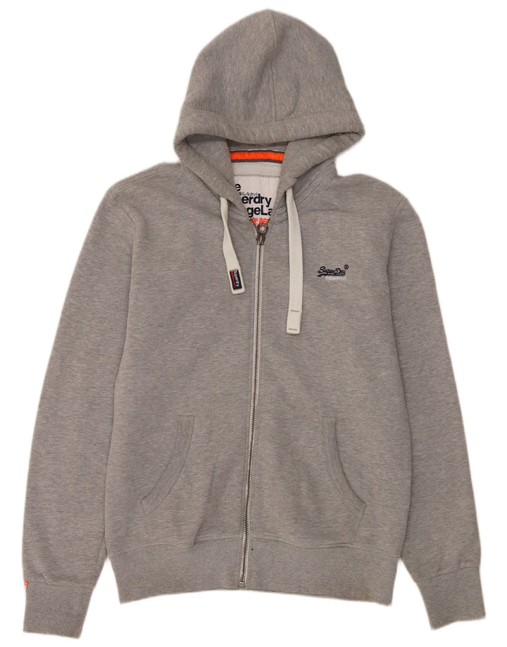 Suéter masculino Superdry com capuz e zíper grande algodão manchado cinza
