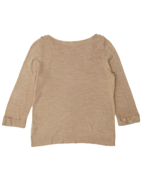 Suéter feminino Marks & Spencer com gola canoa Reino Unido 12 médio bege