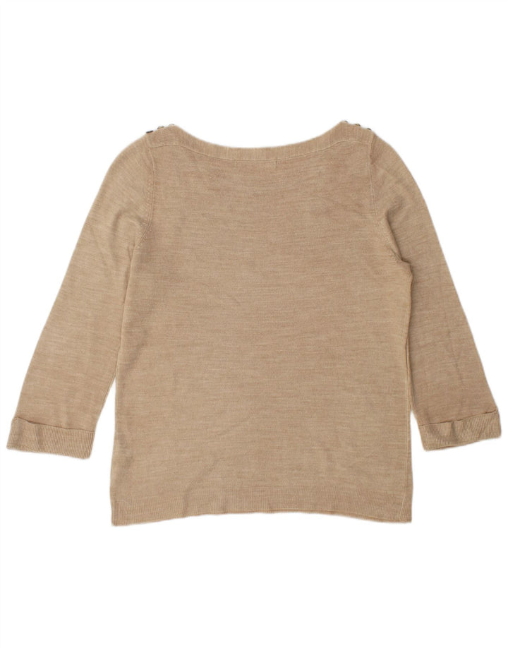 Suéter feminino Marks & Spencer com gola canoa Reino Unido 12 médio bege