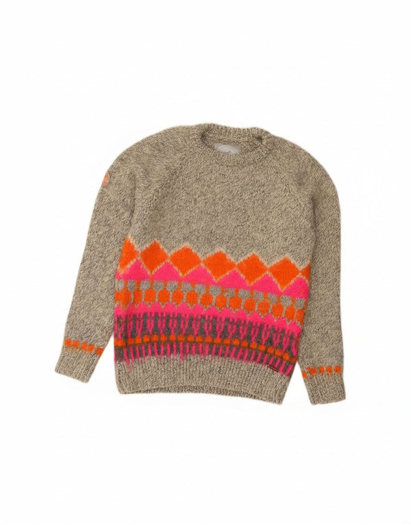 Suéter feminino Superdry com gola redonda UK 14 cinza médio Fair Isle