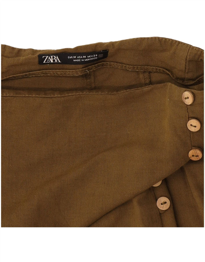 Saia midi feminina de cintura alta Zara médio W28 cáqui
