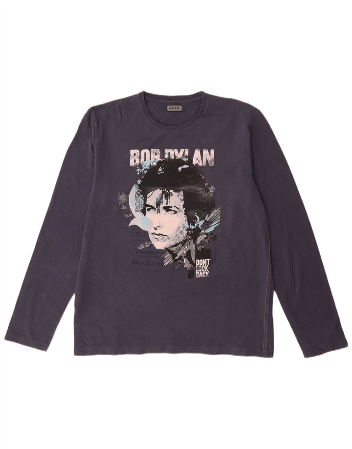 Top gráfico masculino Gaudi manga comprida 2XL algodão azul marinho