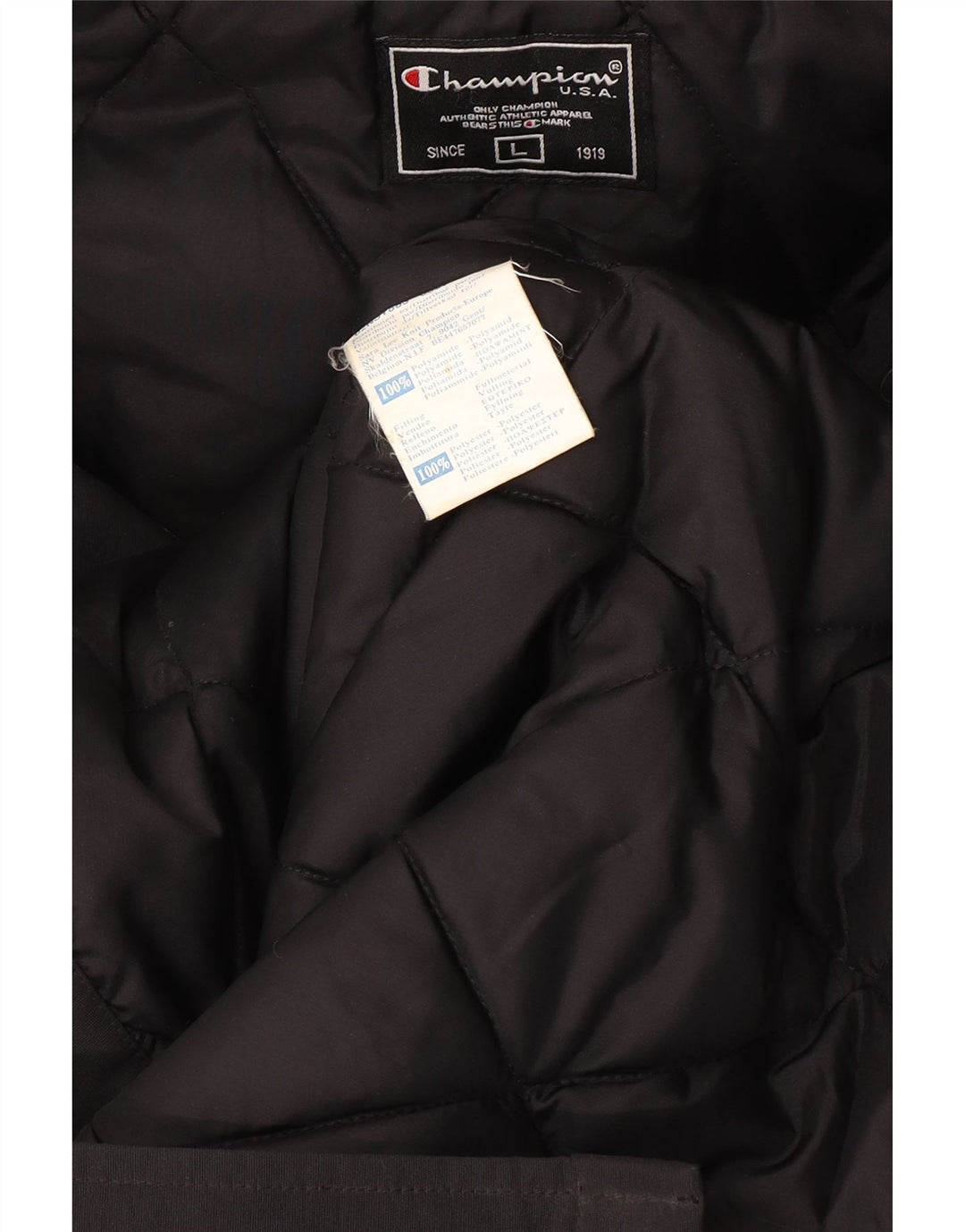 Casaco masculino acolchoado com capuz Champion UK 40 grande poliamida preta