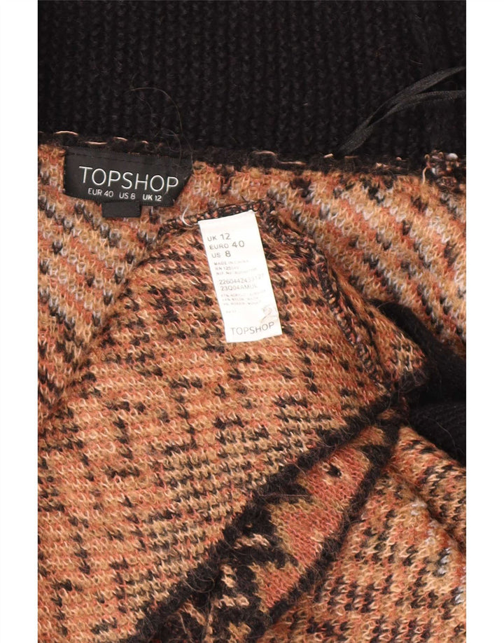 Suéter cardigã aberto grande Topshop feminino Reino Unido 12 marrom médio geométrico