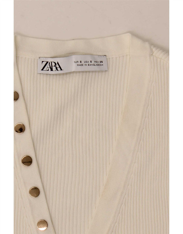 Zara Top curto sem mangas feminino UK 10 pequeno branco