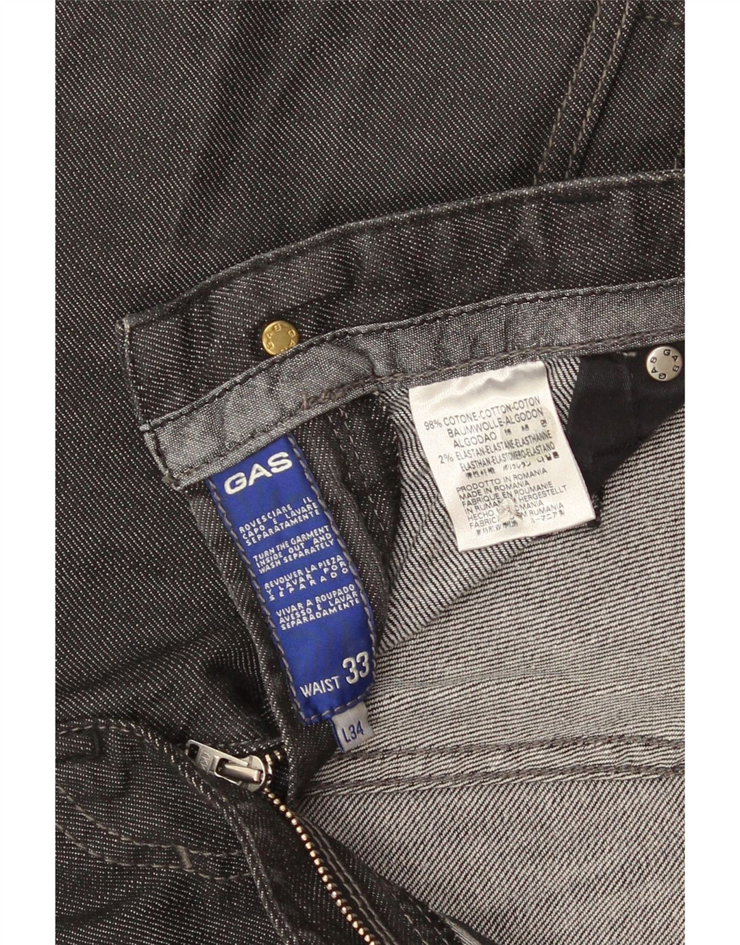 Gas Mens Straight Jeans W33 L34 Cinza Algodão