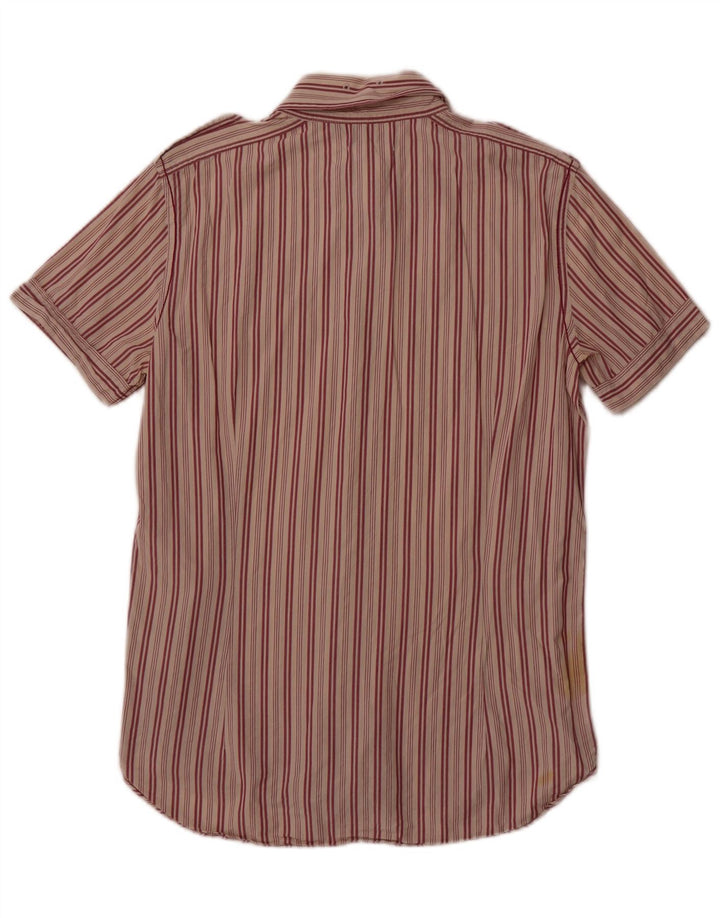 Diesel Camisa masculina de manga curta de algodão listrado vermelho médio