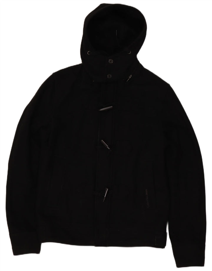 CALVIN KLEIN JEANS Jaqueta bomber masculina com capuz Reino Unido 38 lã preta média