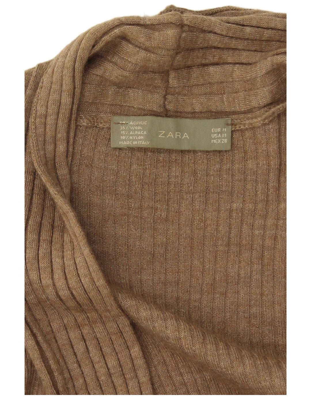 Suéter cardigan aberto assimétrico Zara feminino Reino Unido 12 médio bege
