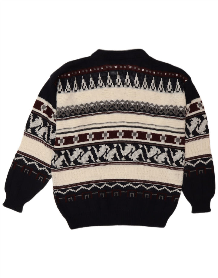 Suéter masculino VINTAGE com gola redonda grande multicolorido Fair Isle