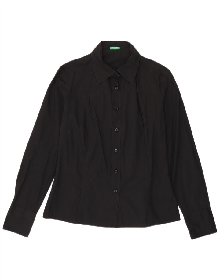 Camisa feminina Benetton UK 16 grande algodão preto
