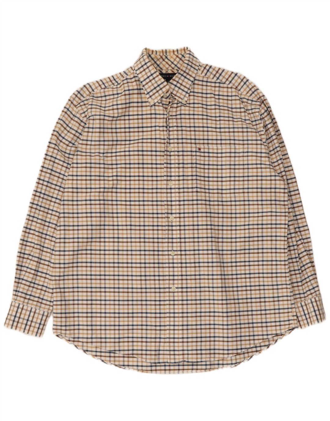Camisa masculina Tommy Hilfiger grande xadrez bege