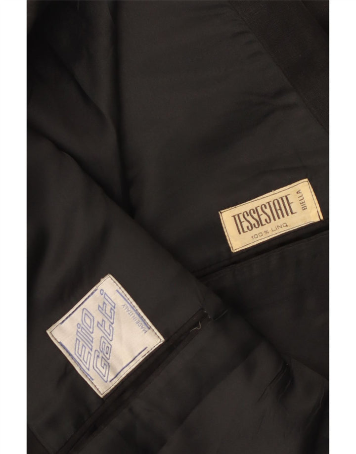 Jaqueta blazer masculina vintage com peito duplo Reino Unido 38 linho preto médio