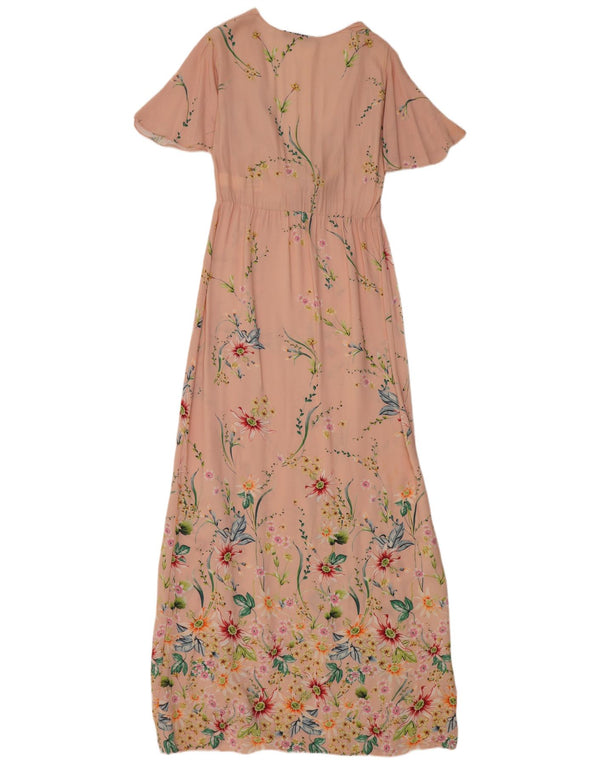 Vestido maxi feminino Zara Reino Unido 6 XS rosa floral viscose