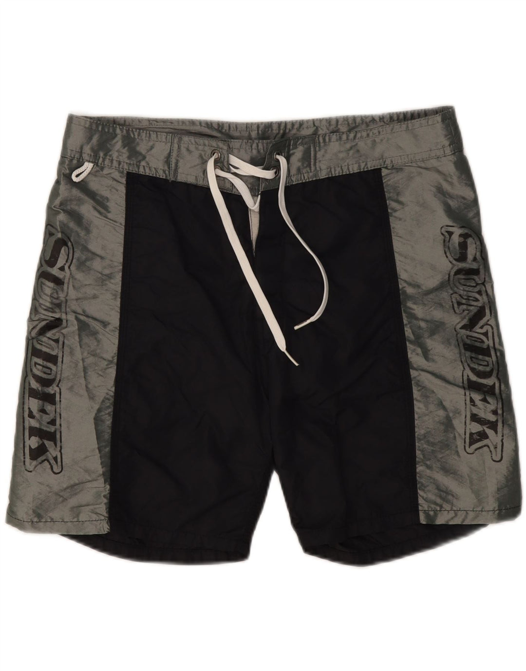 Shorts de natação masculino SUNDEK gráfico médio preto colorblock nylon