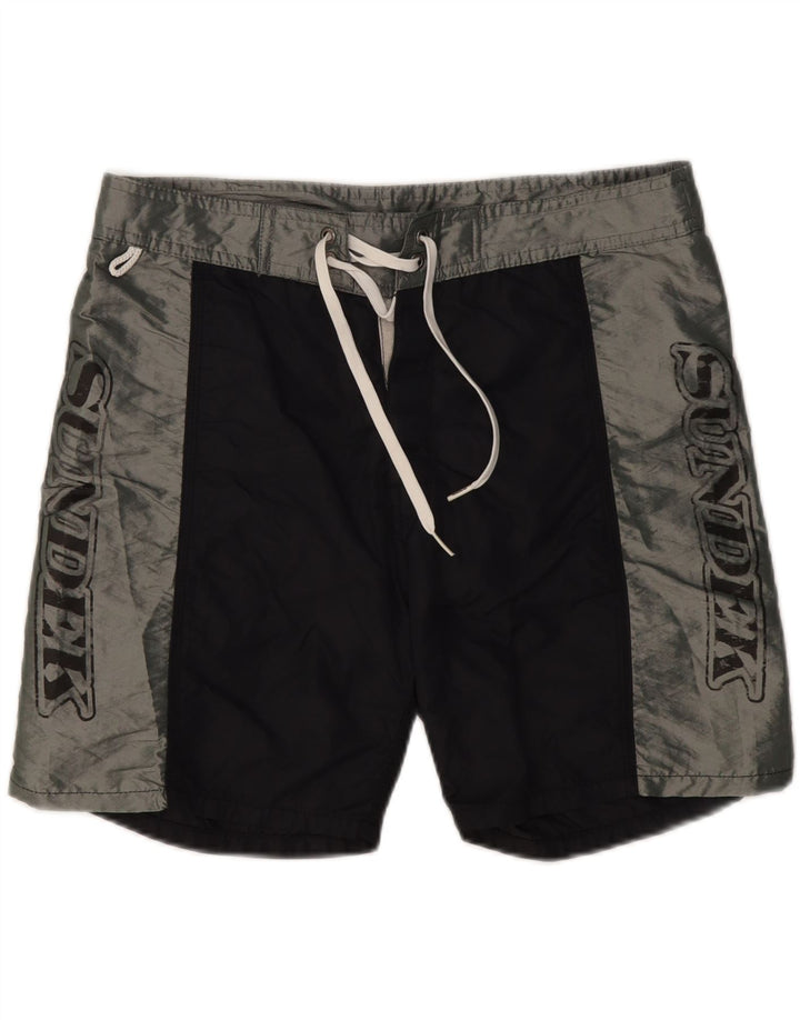Shorts de natação masculino SUNDEK gráfico médio preto colorblock nylon