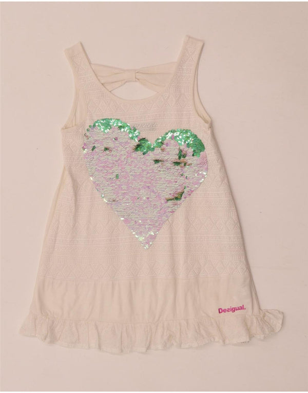 Desigual Vestido de verão sem mangas para meninas 11-12 anos branco geométrico coração