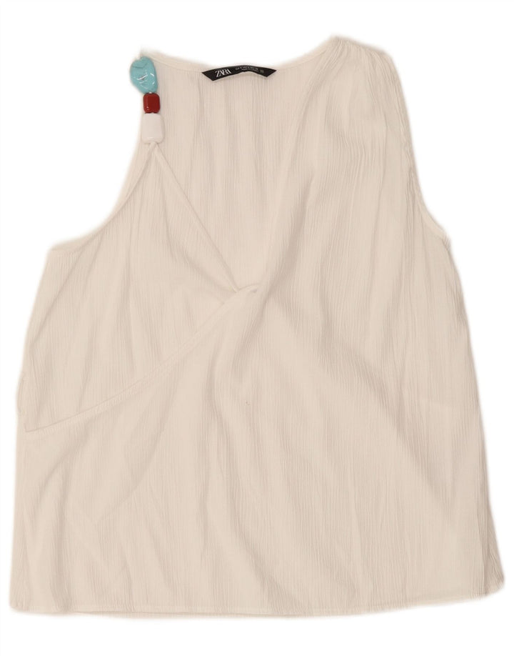 Blusa feminina sem mangas Zara Top UK 10 pequena viscose branca