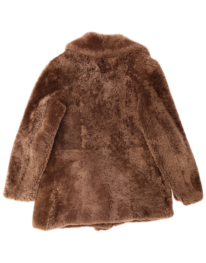 Jaqueta feminina de shearling com peito duplo Anfor IT 44 marrom médio