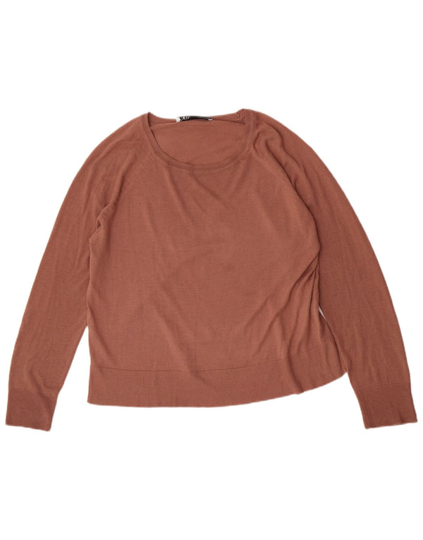 Zara Suéter feminino oversized com gola canoa Reino Unido 10 pequeno marrom viscose
