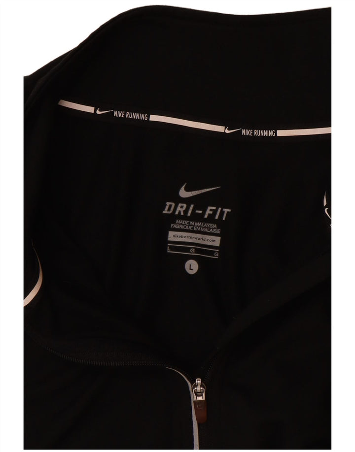Pulôver feminino Nike Dri Fit com gola e zíper, top de treino UK 16 grande preto